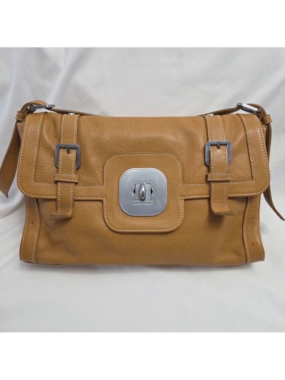 Vintage Longchamp Pebbled Leather Shoulder Bag In Tan Caramel Color